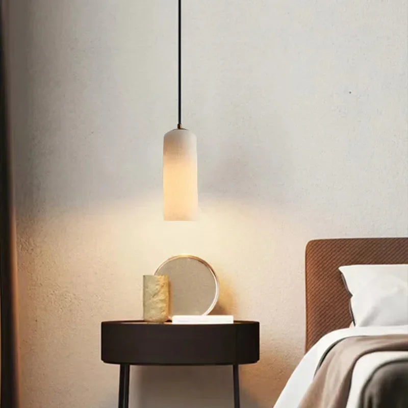 Simple Natural Marble Chandelier Bedroom Bedside Restaurant Table Bar Hotel Pure Copper Alabaster Chandelier Indoor Home Decor