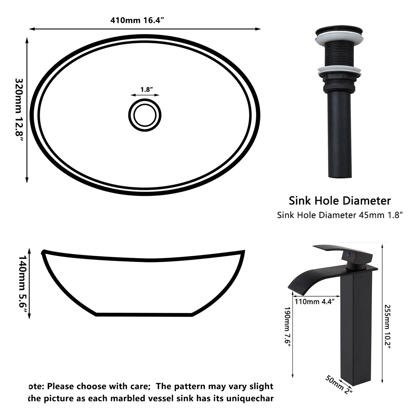 KEMAIDI Ceramic Vessel Sink with Faucet and Drain Combo Brown Bathroom Sink Above Counter Oval Sinks Bowl Artist Porcelain Basin