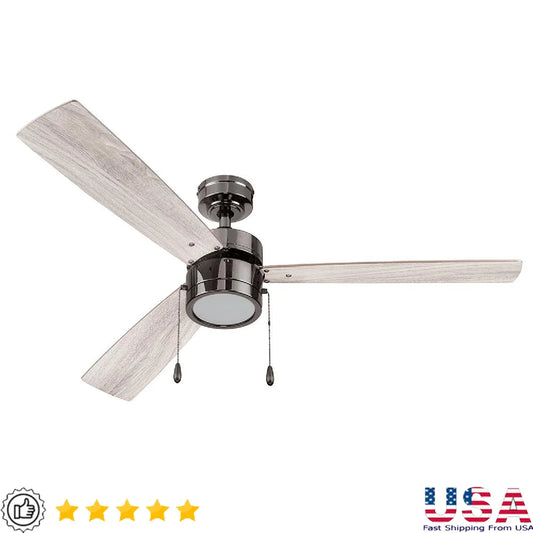 52 Inch Modern Ceiling Fan with Integrated LED Light Kit Pull Chains Reversible Motor Quiet Blades Living Room Kitchen Bedroom
