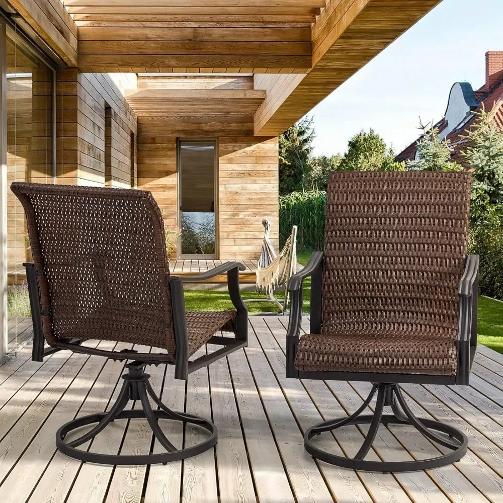 Patio Wicker Swivel Chair Set of 2, Heavy Duty Outdoor Dining with 23.5'' High Back, Extra-Large Water-Fall Seat