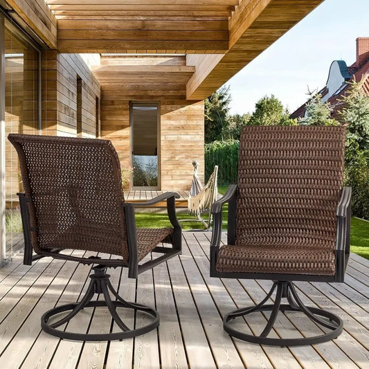 Patio Wicker Swivel Chair Set of 2, Heavy Duty Outdoor Dining with 23.5'' High Back, Extra-Large Water-Fall Seat