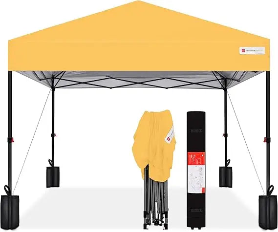 12x12ft 1-Person Setup Pop Up Canopy Tent Instant Portable Shelter w/ 1-Button Push, Case, 4 Weight Bags - Navy Blue