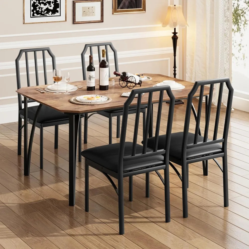 Dining Table Set for 4,Kitchen Table and Chairs for 4 with with Chamfer Design, 5 Piece Dining Room Table Set with Cushion Seats