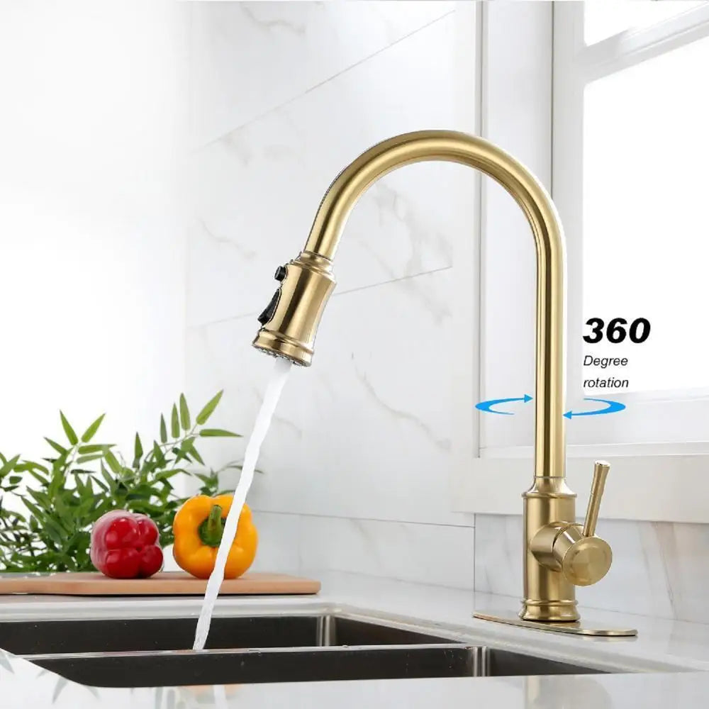 Surface-Mounted Touch Single Hole Kitchen Faucet with Pull Down Sprayer Gold