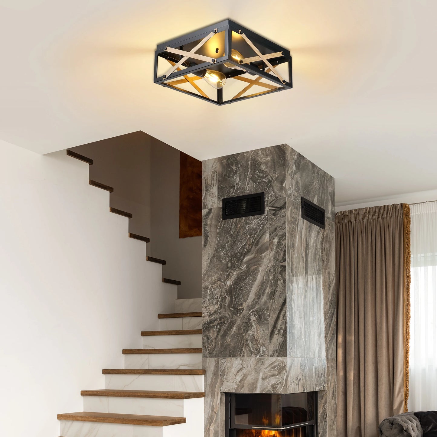 Flush Mount Ceiling Lights 2-Light Farmhouse Close to Ceiling Lighting Fixtures Black Ceiling Lamp for Bedroom Hallway
