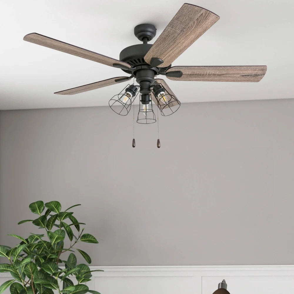 52 Inch Bronze Ceiling Fan with 5 Blades LED Light Kit Quiet Motor Reversible Airflow Medium Rooms Energy Efficient