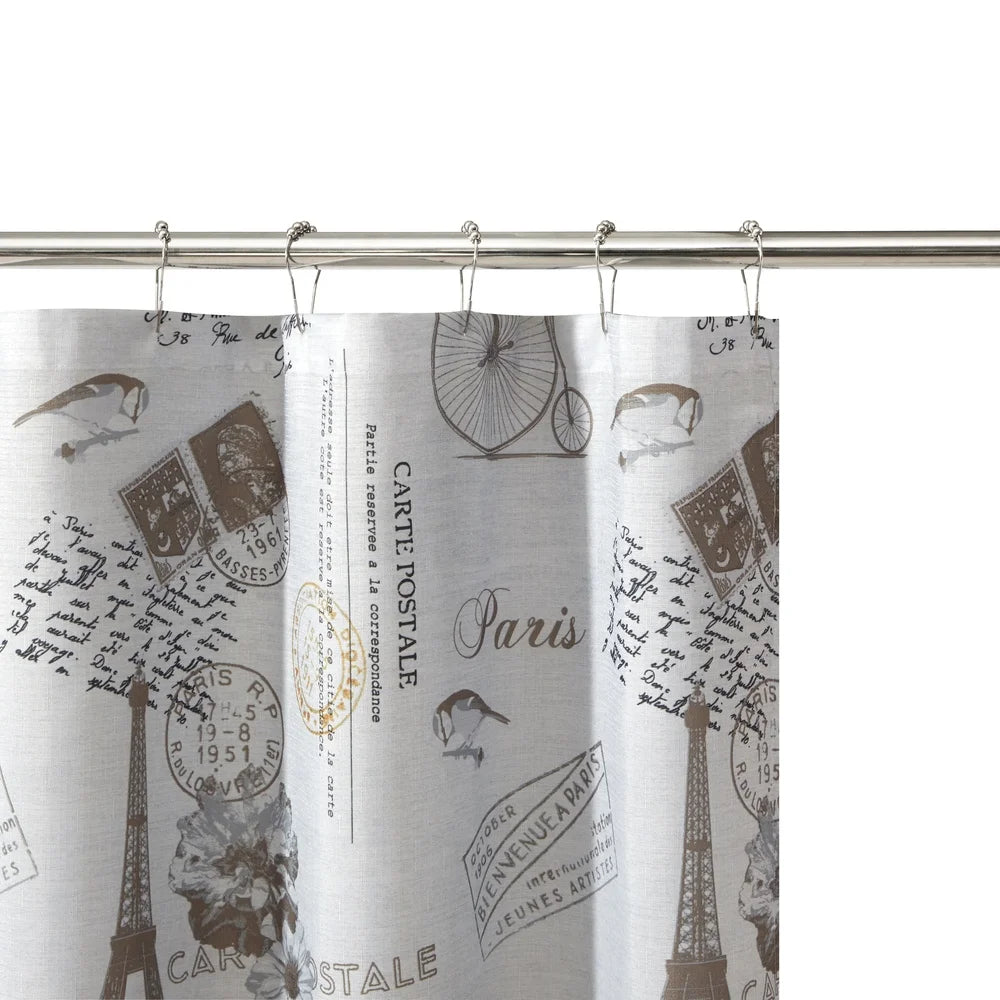 Contemporary Gray Geometric Polyester Shower Curtain Set 14 Piece with Liner and Metal Hooks Machine Washable Durable Design