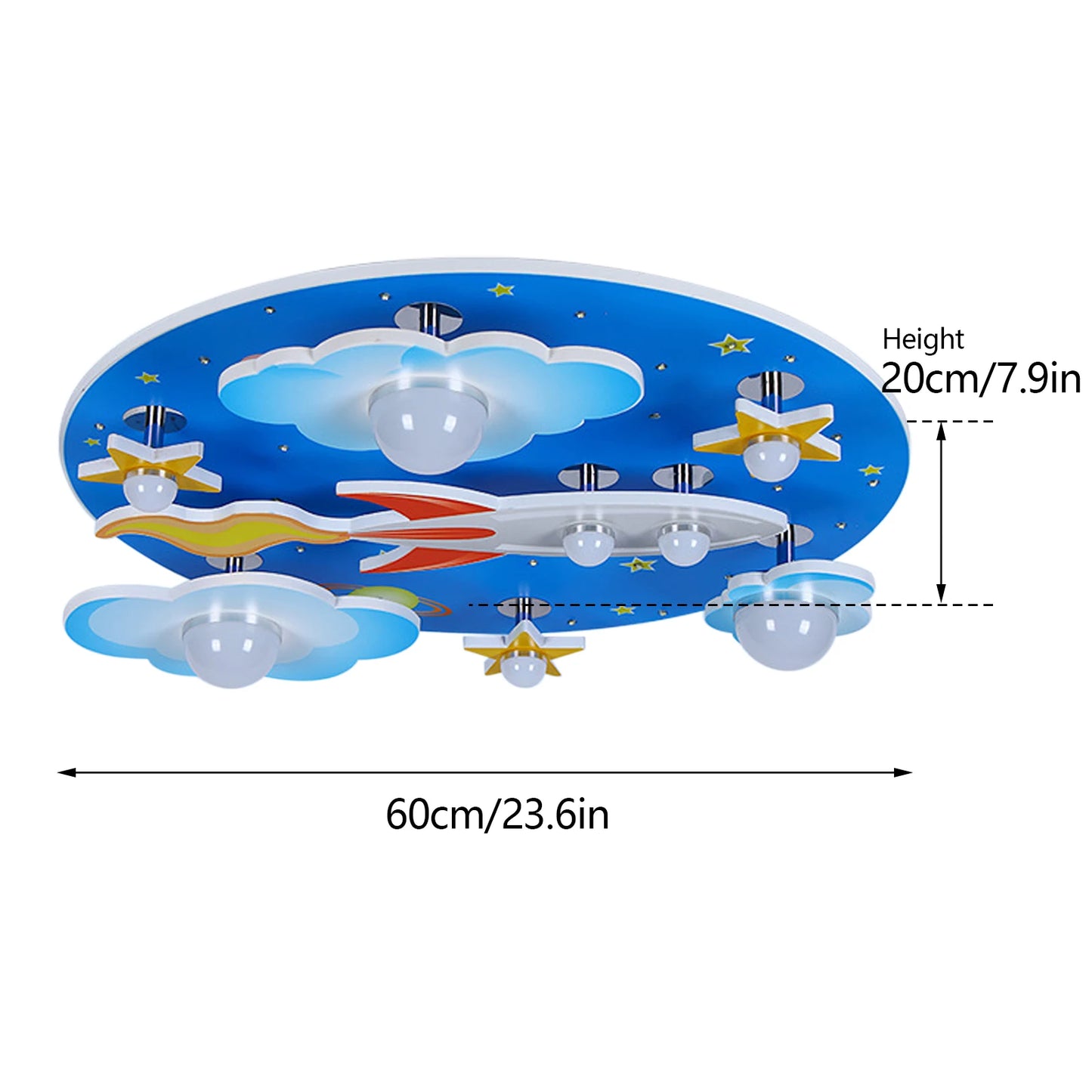 23.62" Modern Cartoon LED Ceiling Light Dimmable Blue Wood Cosmic Stars Flush Mount Chandelier Children's Room Ligting Fixture