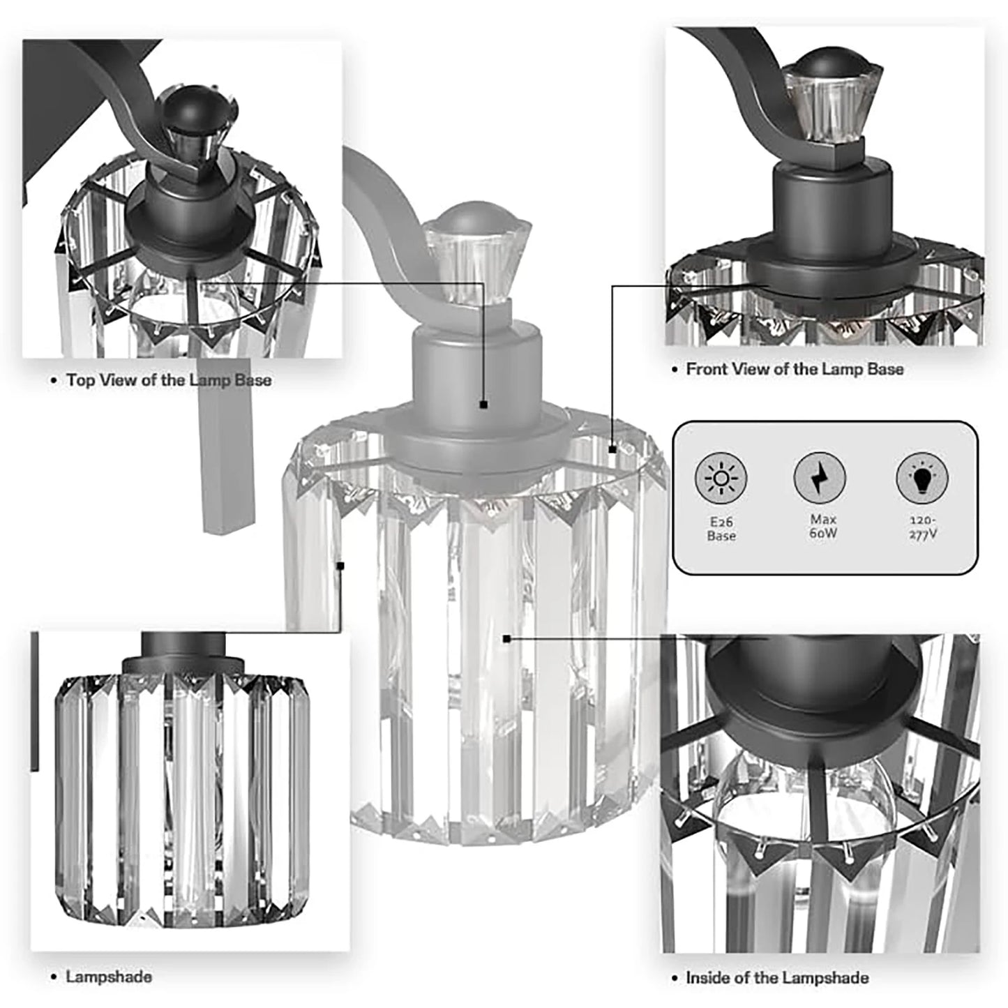 3/4/5/6 Lights Modern Crystal Bathroom Vanity Lights, Black Bathroom Light Fixtures, Crystal Vanity Shower Lights Over Mirror