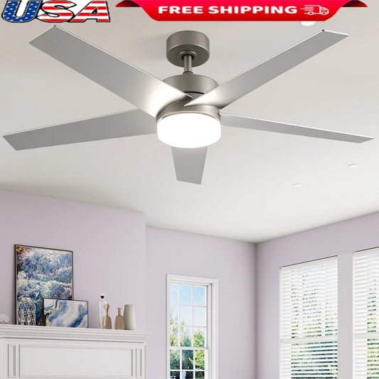 52 Inch Modern Ceiling Fan with Dimmable Light Remote Control 5 Blade Quiet Reversible Smart Timer Adjustable Speed Indoor Use