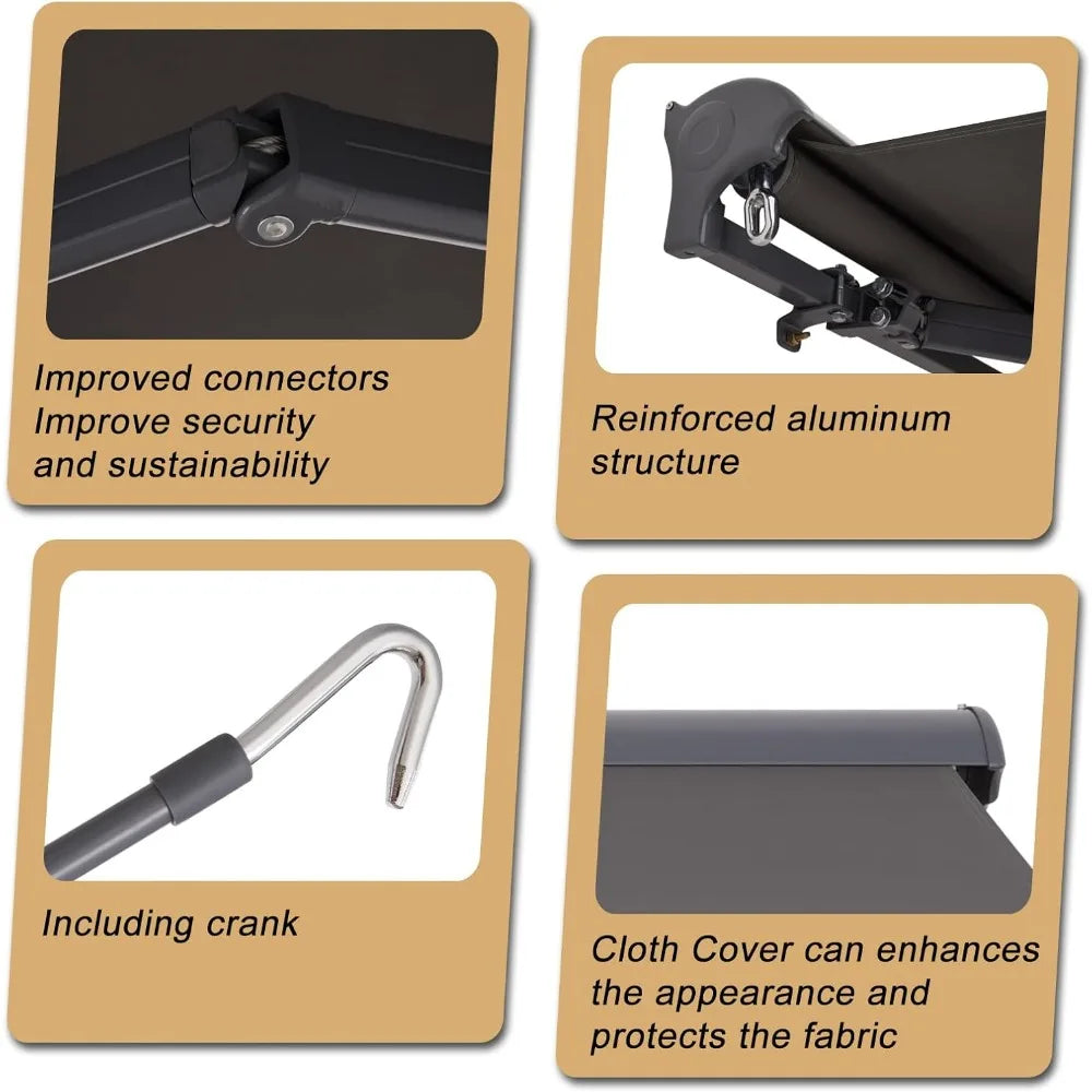 10'x8' retractable awning with protective shell - heavy-duty steel frame, uv block fabric for patio, window (black [protective c