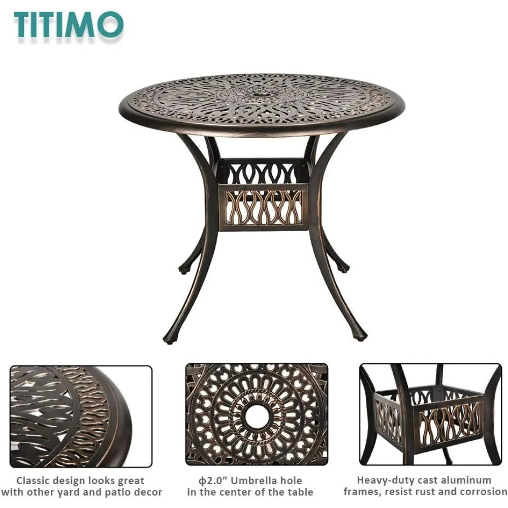 3 Piece Patio Dining Set, All-Weather Outdoor Cast Aluminum Patio Furniture Conversation Set Includes Round Table and Chairs wi