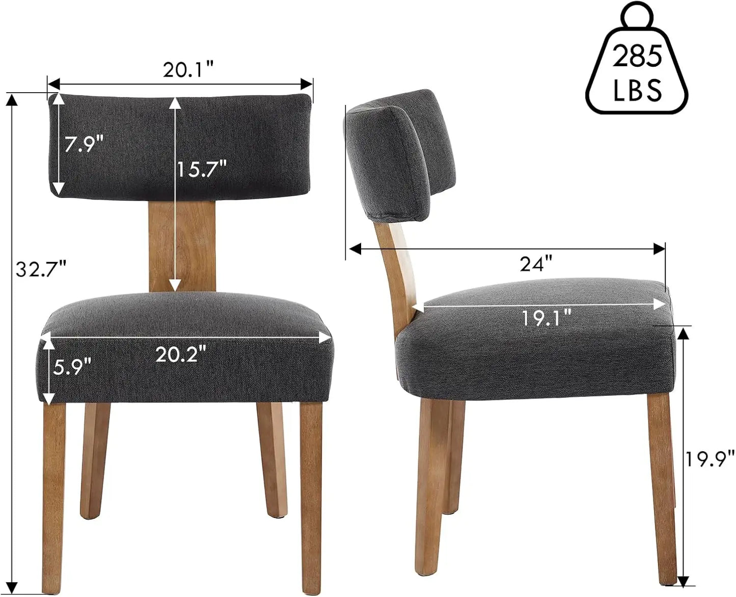 Modern Dining Chairs Set of 6, Farmhouse Linen Fabric Dining Room Chairs Modern Wood Chair for Living Room, Grey