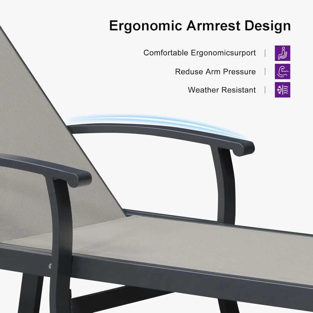 Outdoor Poolside Lounge Chairs Set of 2 with Adjustable Positions, Armrests, and Side Tables - Aluminum Patio Furniture