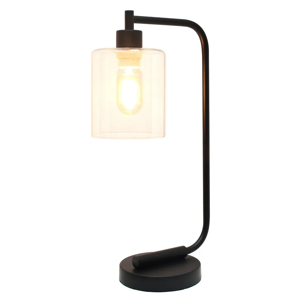 Industrial Iron Desk Lamp 16 Inch Black Clear Shade Edison Bulb Compatible ON OFF Switch Modern Home Decor Lighting