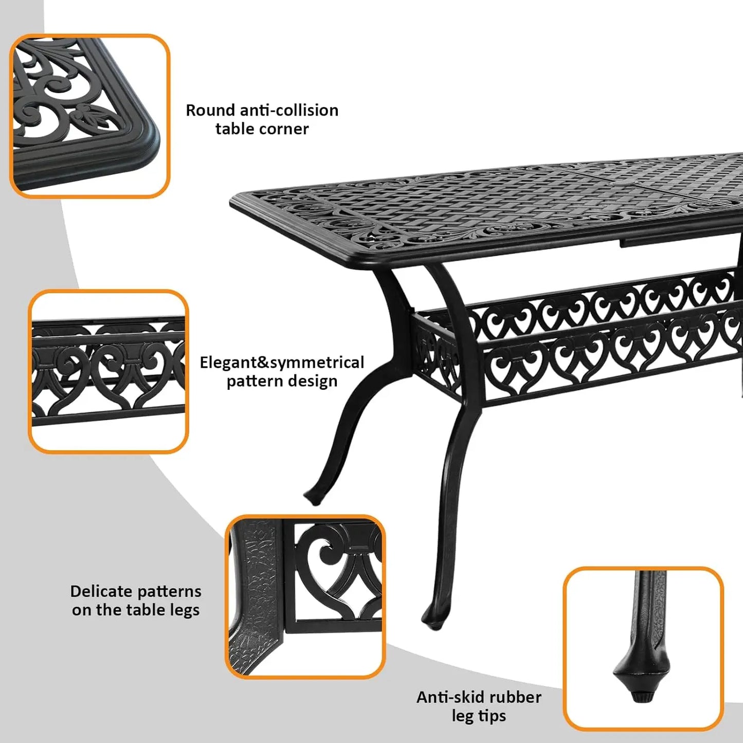 Cast Aluminum Outdoor Dining Set 5 Piece, Patio Dining Table and Chairs Set of 4, Garden Metal Conversation Table Set