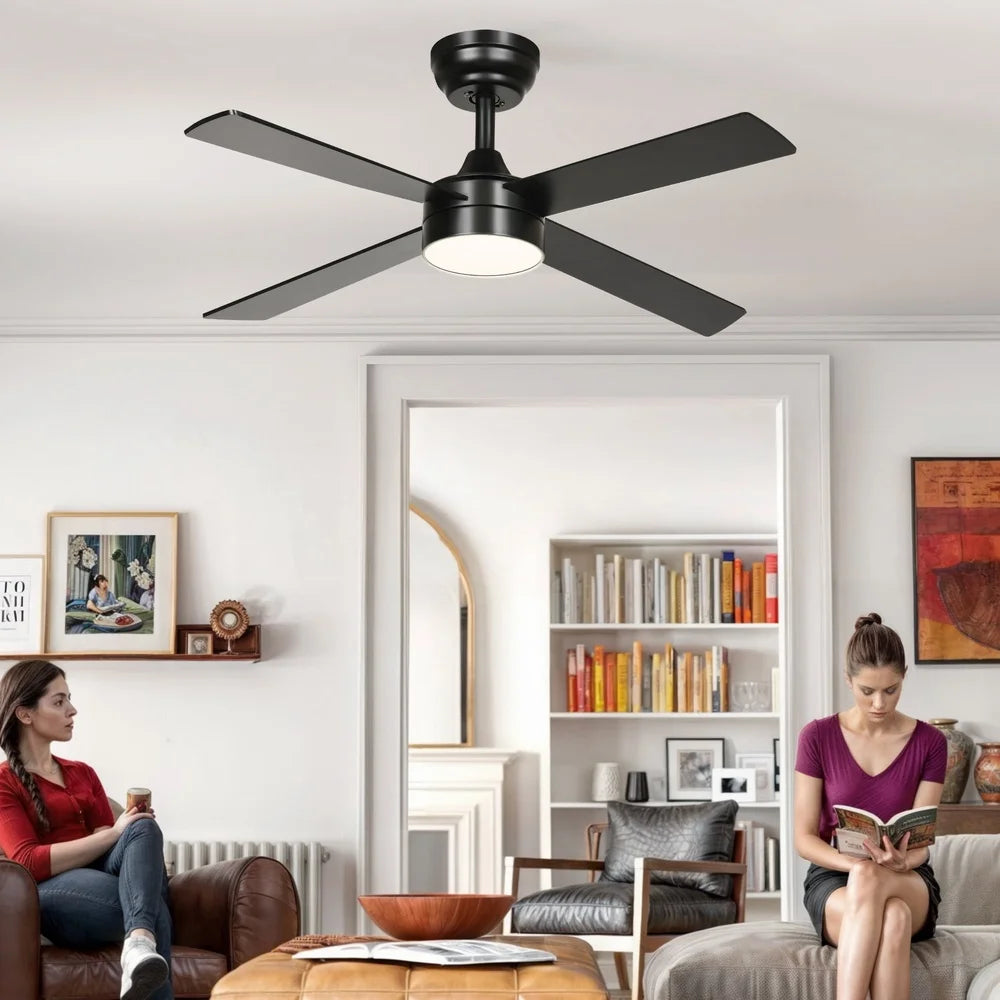 48 Inch Modern Black LED Ceiling Fan with Remote Control Alexa Compatible Reversible Quiet Motor Indoor Outdoor Use