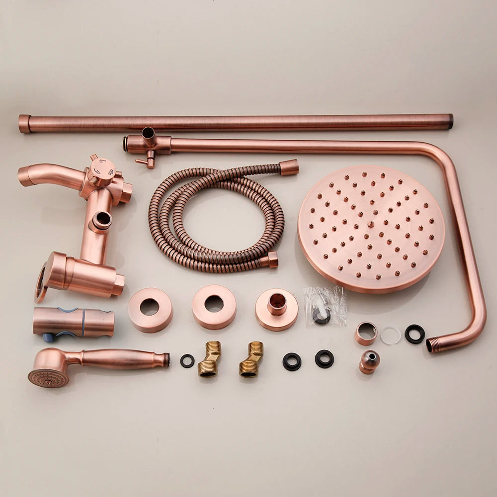 Monite Pink Rose Gold-plated Bathroom Shower Set Rain Shower Head Bath Shower Mixer with Hand Shower Faucet Bath Rainfall