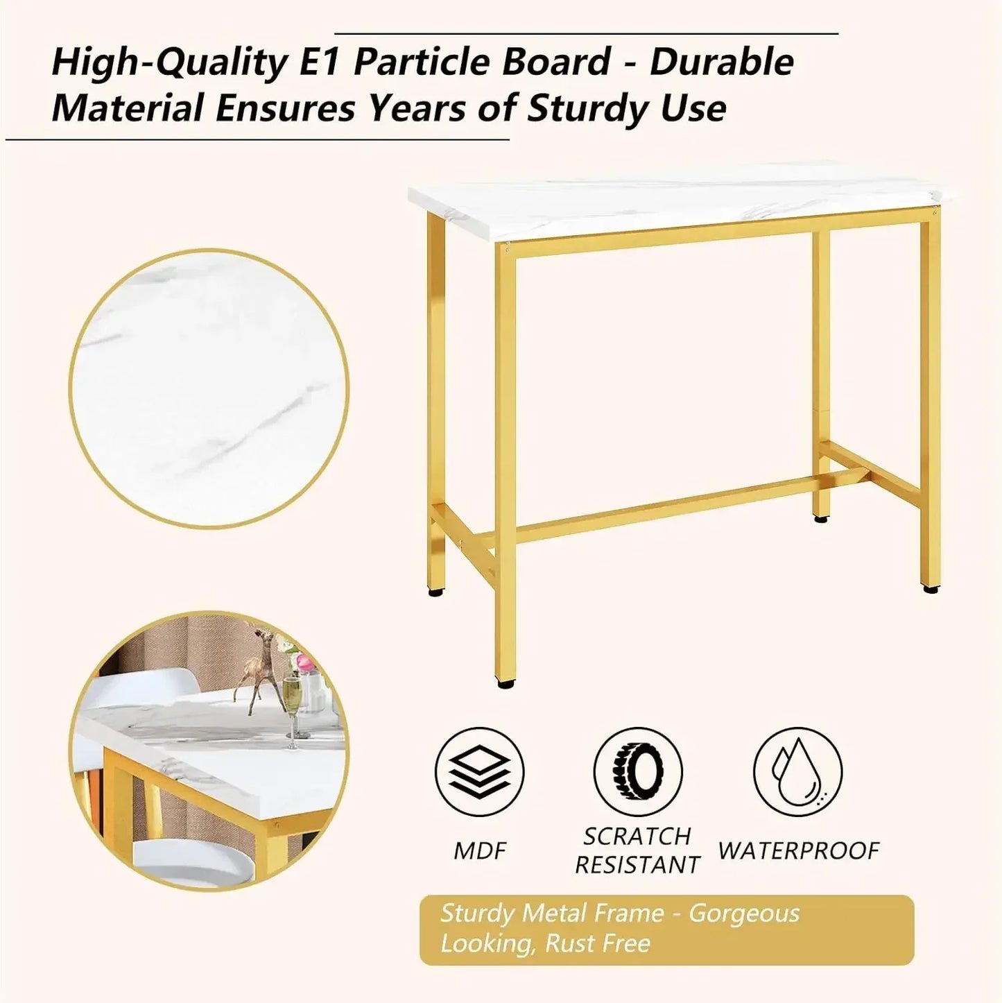 43.3” Dining Table Set, Rectangle Pub Bistro Dining Set Kitchen Table Set Bar Table, 5-Piece, Metal Frame with Backrest Stools