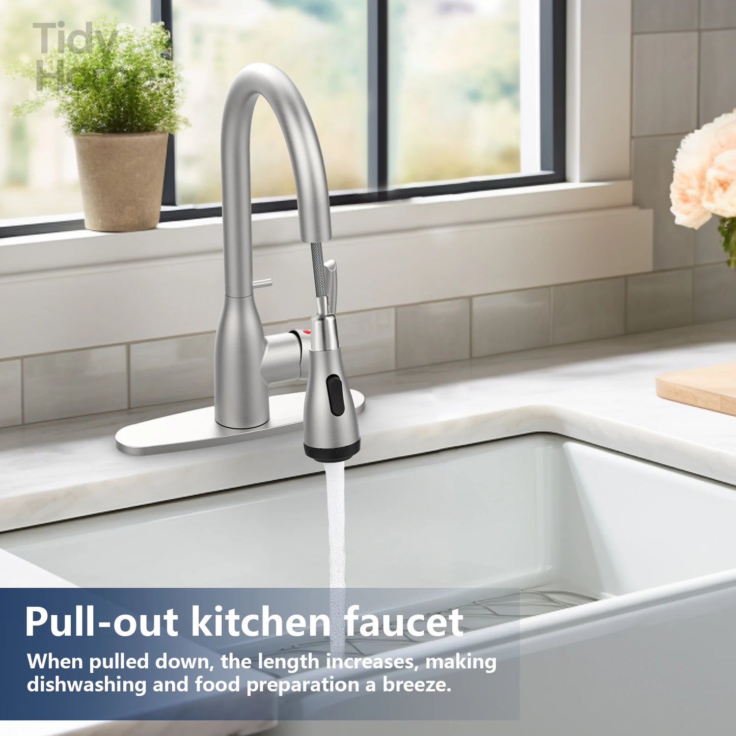 Kitchen Faucet with Pull Down Sprayer and 4 Spraying Modes Brushed  with Locking Buckle for Farmhouse Bar Sinks