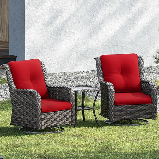 3 Pieces Luxury Wicker Patio Furniture, Outdoor Rattan Furniture with 2 High Back Patio Swivel Chair & Side Table, Thickened