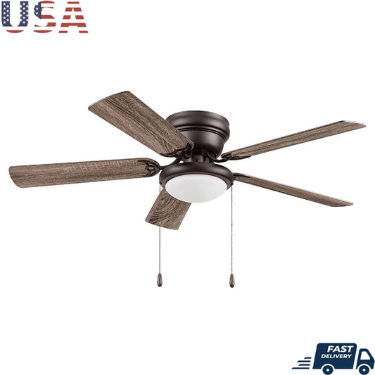52 Inch Flush Mount Ceiling Fan with Reversible Blades Indoor Light Kit Quiet Motor Bedrooms Living Rooms Farmhouse Decor