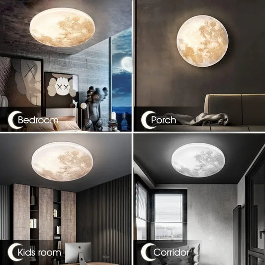 Moon-style Dimmable Flush Mount Ceiling Light Fixture 3000K/4000K/6500K Changeable Color By Wall Switch