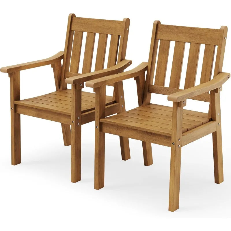 Outdoor Patio Chairs Set of 2: All Weather Outdoor Dining Chairs with Wide Curved Seat and Backrest - Plastic Patio Chairs