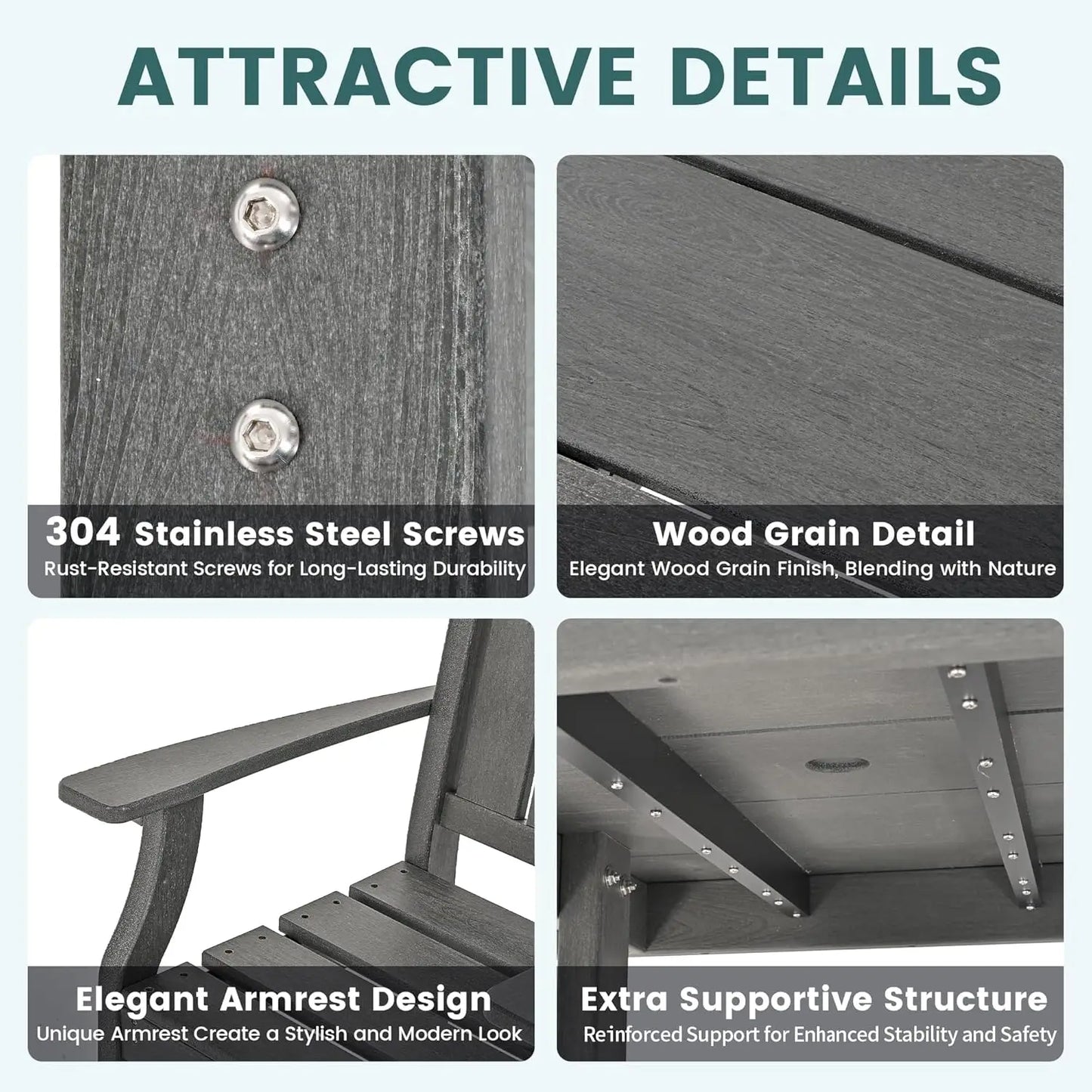 5 PCS Outdoor Dining Set, Spacious HDPE Outdoor Table and Chairs, Wood Grain Patio Furniture Sets with Elegant Armrest