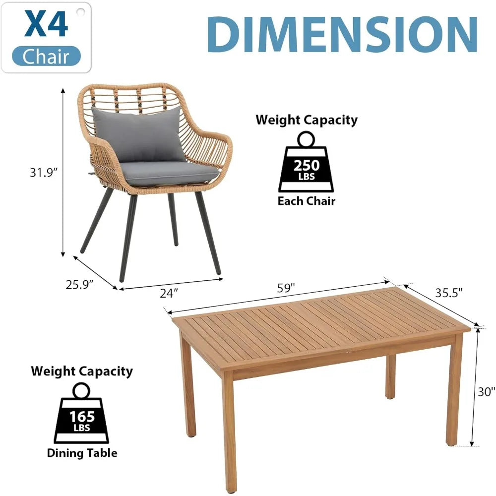 5 Pieces Outdoor Dining Set, Patio Table and Chairs Set for 4, Patio Outdoor Furniture Set with Extendable Dining Table fo