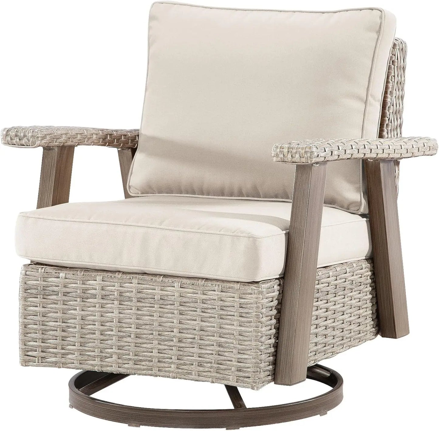 3 Pieces Patio Furniture Set, 2 Seats High Back Rattan Glider Swivel Chairs and Side Table, Outdoor High Back Wicker Furniture