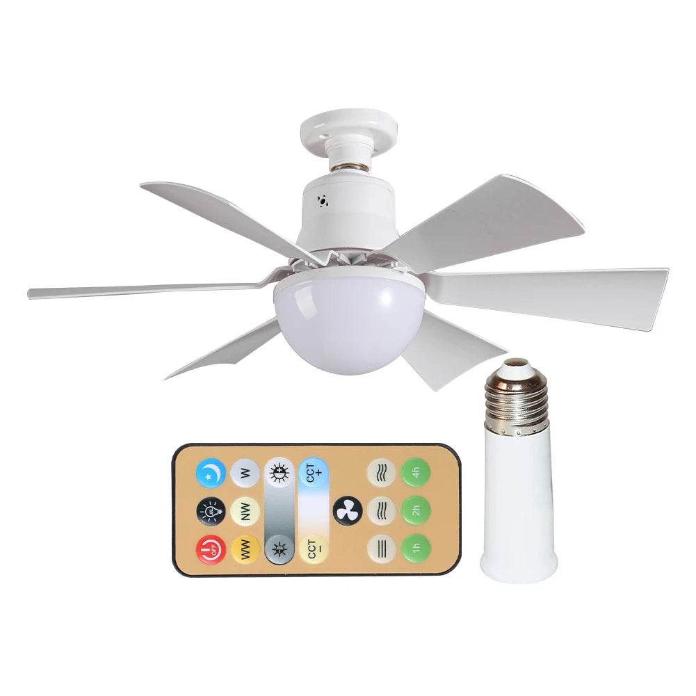 Ceiling Fan Light LED 30W Simple Lights with E27 Remote Control Timing Light Bulb for Home Living Room Decorative Fan Lighting