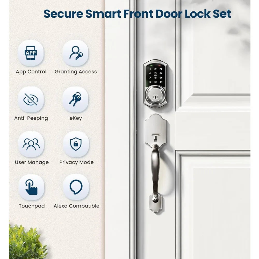 Veise VE06-H Smart Front Door Lock Set, App Control Keyless Entry Deadbolt with Lever Handle with VK01 IC Cards