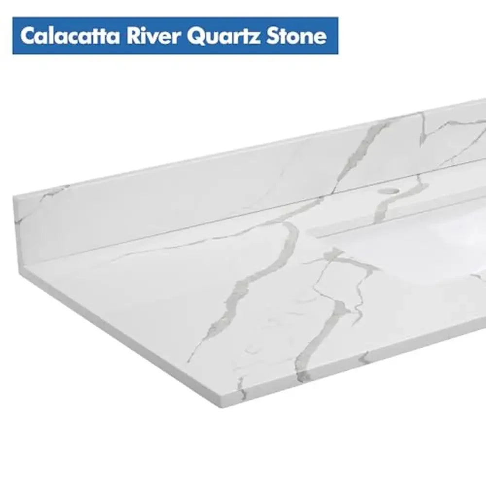 Quartz Calacatta River Vanity Top 30x22 with Sink & Sidesplash
