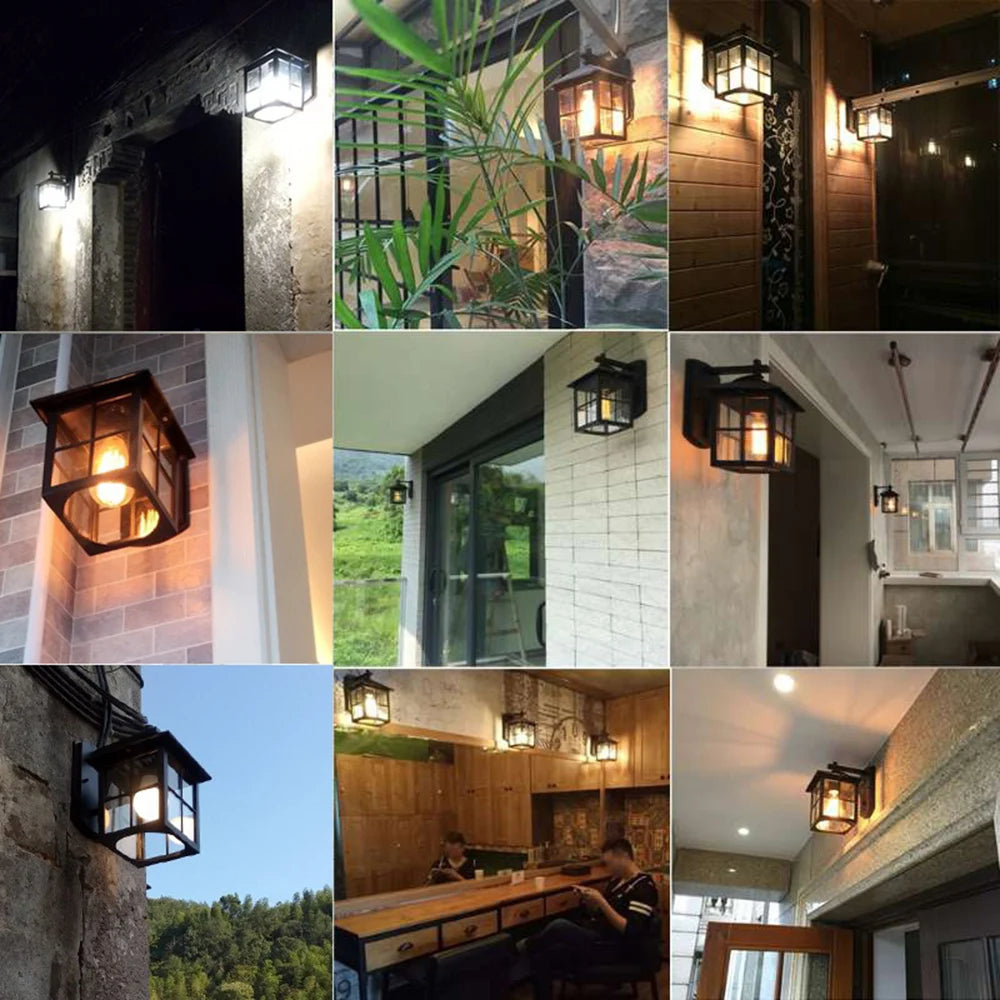 Outdoor Vintage Wall Lamp E27 Bulb Sconce Light Fixtures Retro LED Wall Lamp Porch House Home Yard Garden Lighting Black Bronze