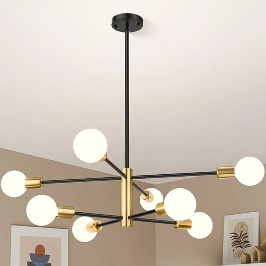 Modern Sputnik Chandelier 8 Lights Height Adjustable Ceiling Light Fixture Mid-Century Modern Gold Chandelier for Dining Room