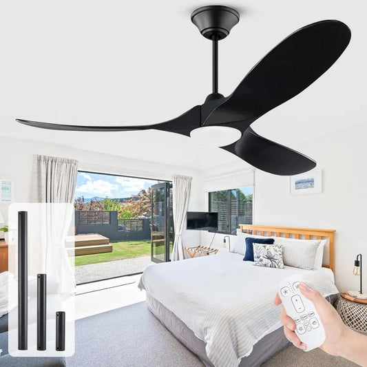 70'' Black Ceiling Fan with Light, Large Modern Outdoor Ceiling Fan for Patio Porch, 3 Blade Wood Propeller Ceiling Fan