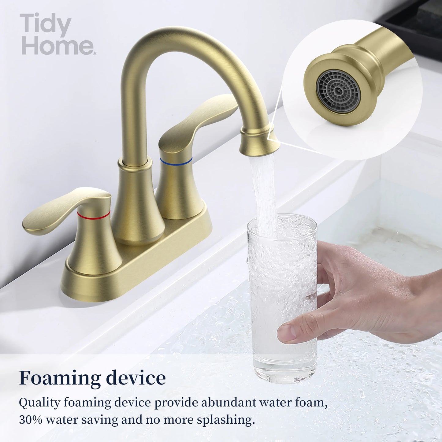 Bathroom Faucet Brushed Gold with Pop-up Drain & Supply Hoses 2-Handle, 360 Degree High Arc Swivel Spout ,Vanity Sink Faucet