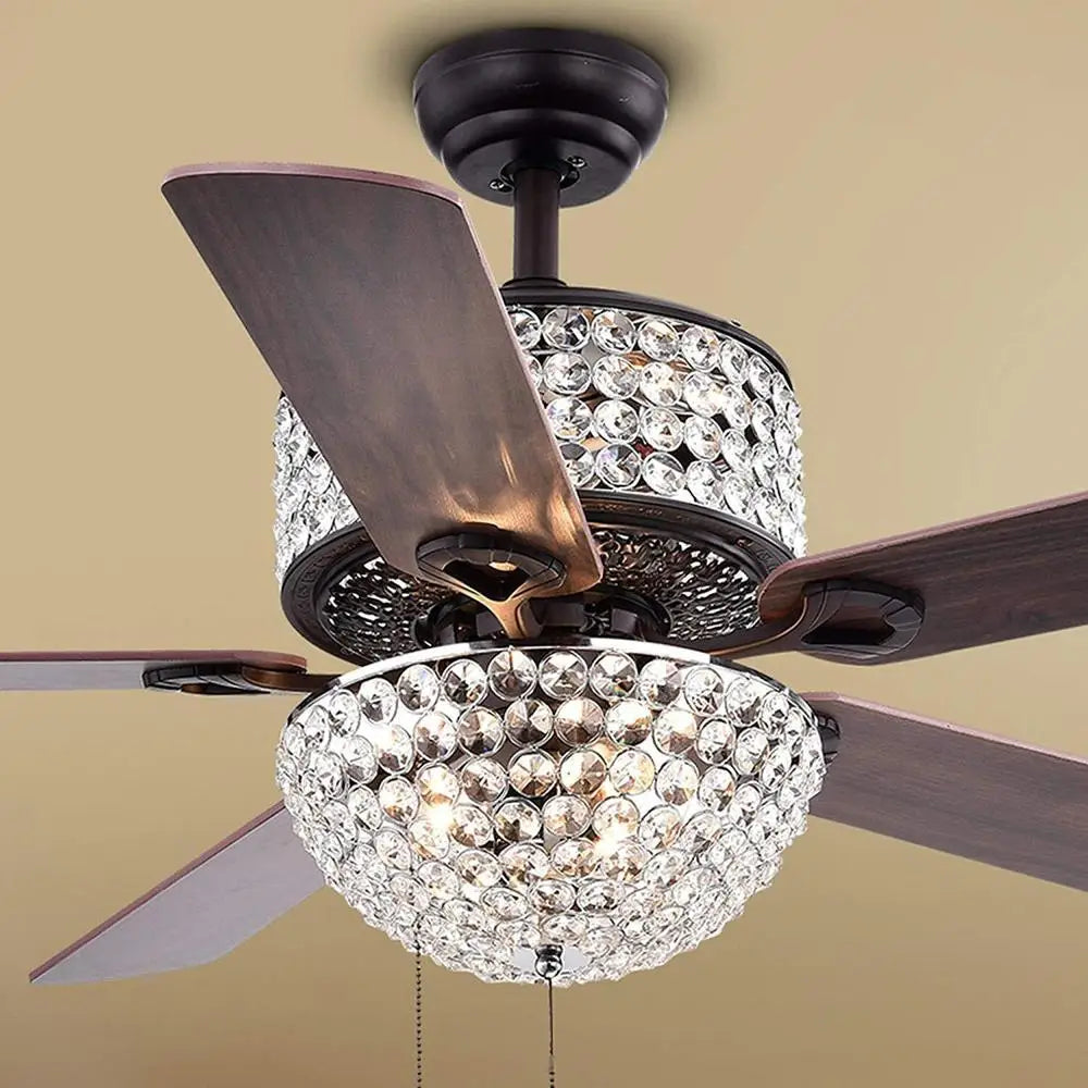 52 inch 6 Light Crystal Ceiling Fan Chandelier Antique Bronze Remote Control Multi Speed Indoor Lighting Home Decor