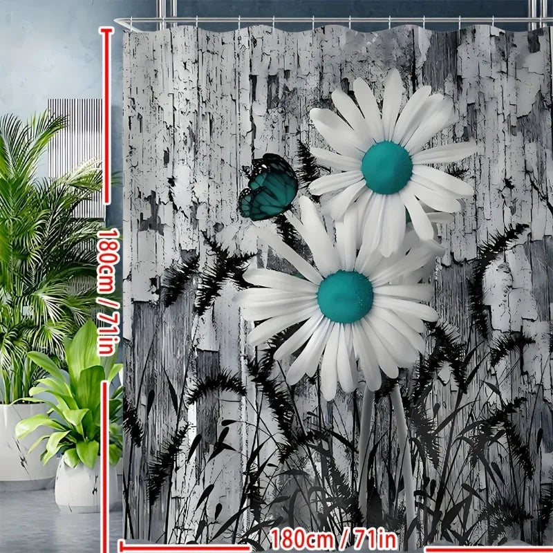 Teal Daisy Shower Curtain - Water-Repellent And Leak-Resistant, Mold And Mildew Resistant For