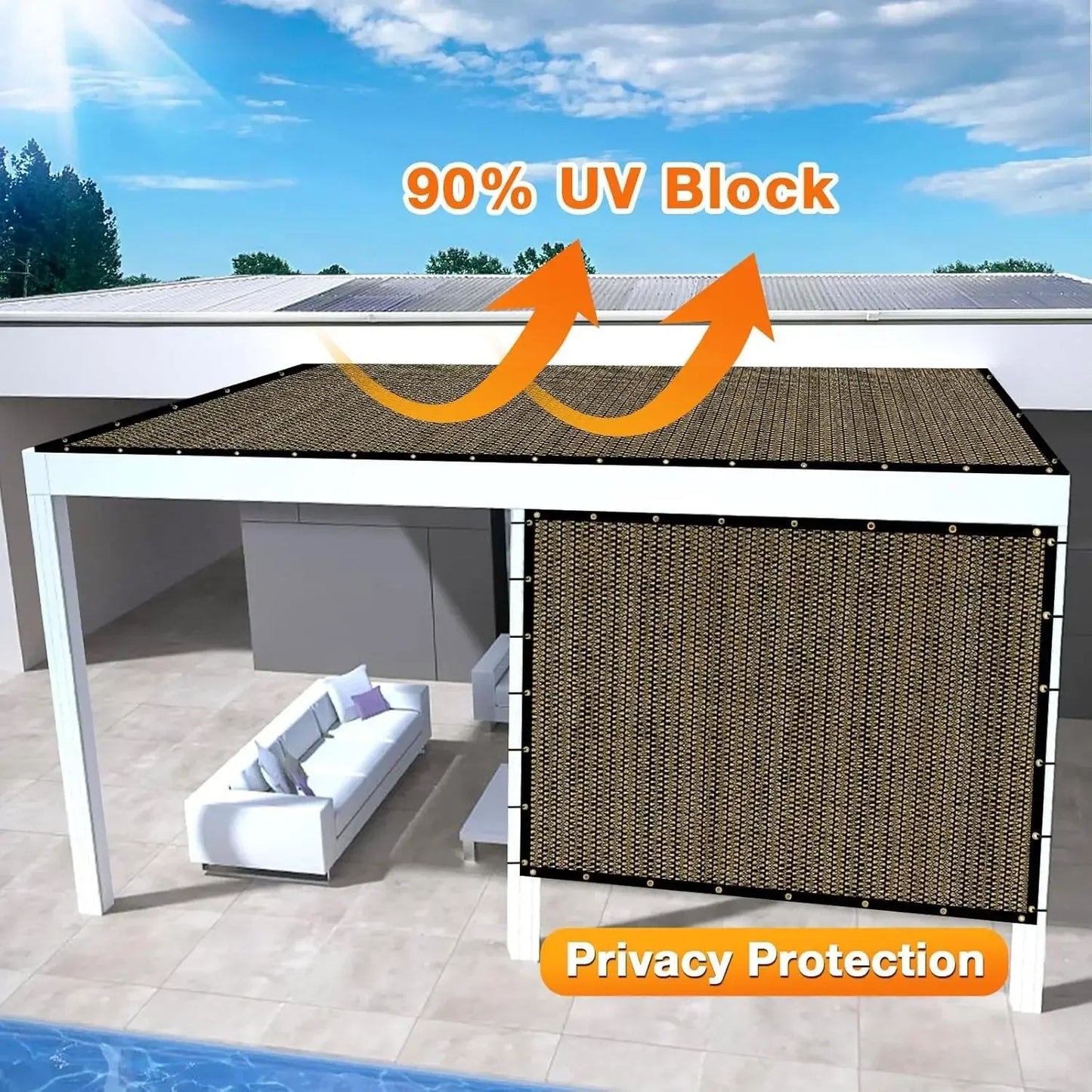 [XMSJ]Outdoor Pergola Shade Cover 7x24 FT Sun Shade Cloth with Grommets Mocha 90% UV Protection Canopy Patio Privacy Screen
