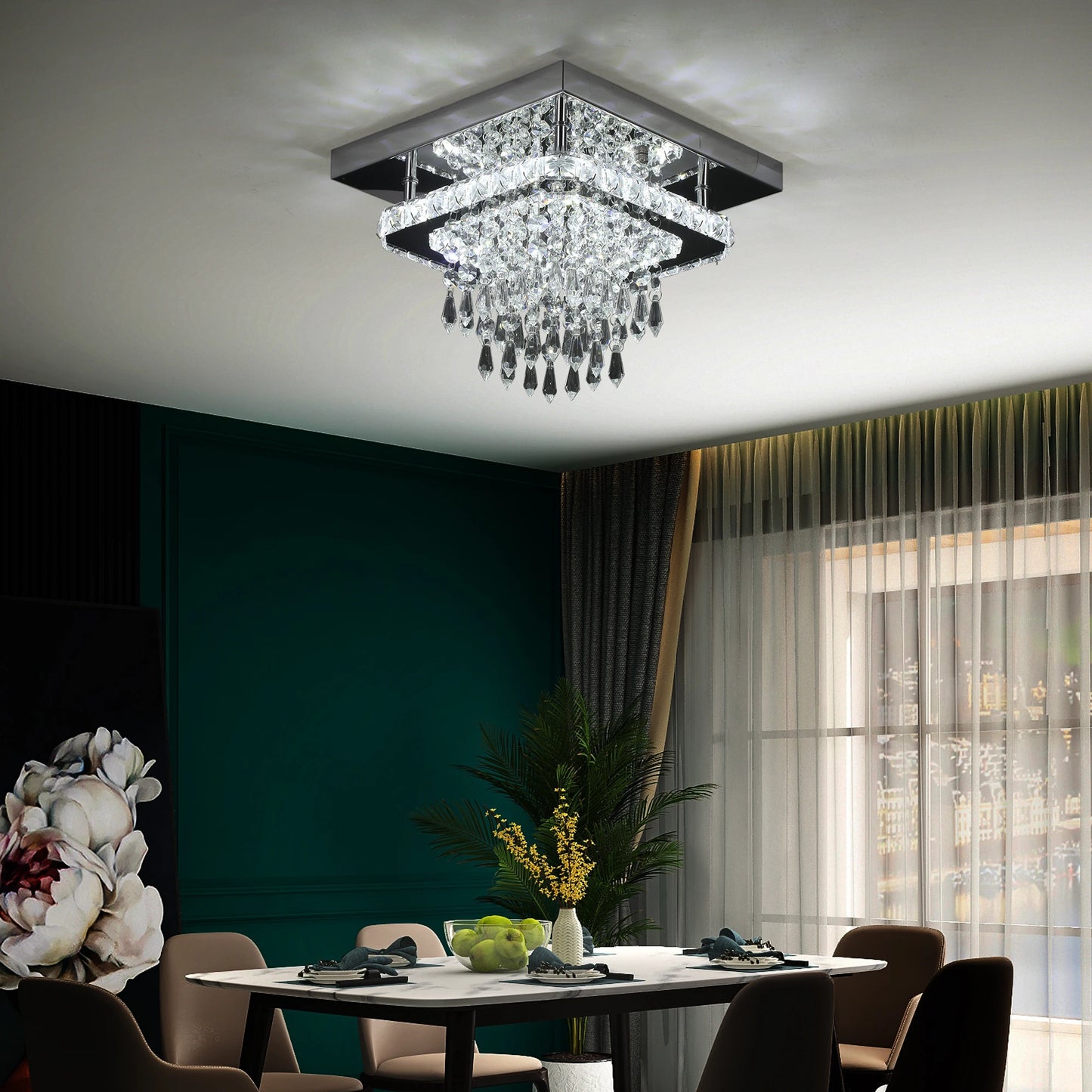 Ceiling Lamp Led Modern Chandelier Pendant Light Drop Crystal Square Design Living Dining Room Home Decor Indoor Hanging Fixture