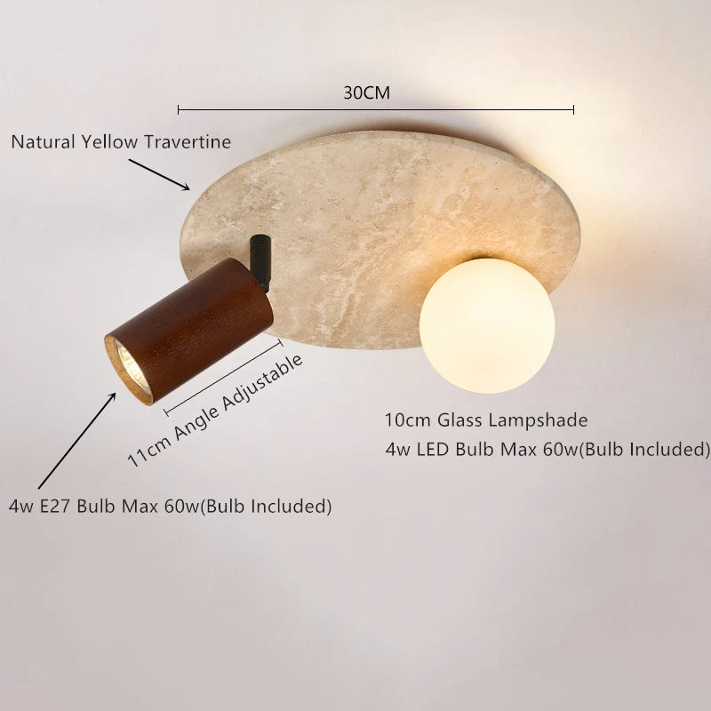 IWHD Nordic Modern Ceiling Lamp Wood Yellow Travertine LED Ceiling Light For Home Decoration Aisle Stair Bar Lámparas Para Techo