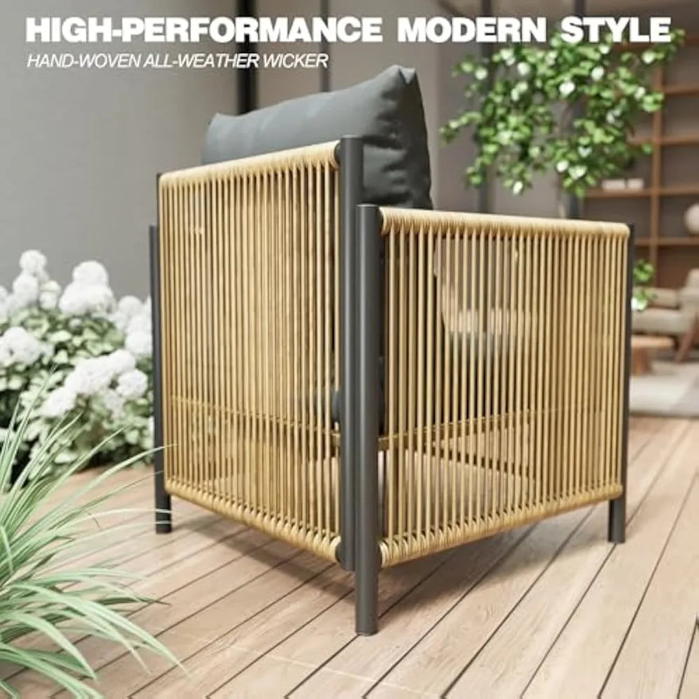 "Patio Furniture Set 4 Pieces, Outdoor 4-Seat Sofa with 2-Tier Coffee Table & Waterproof Thick Cushions – Deep Seating Comfort"