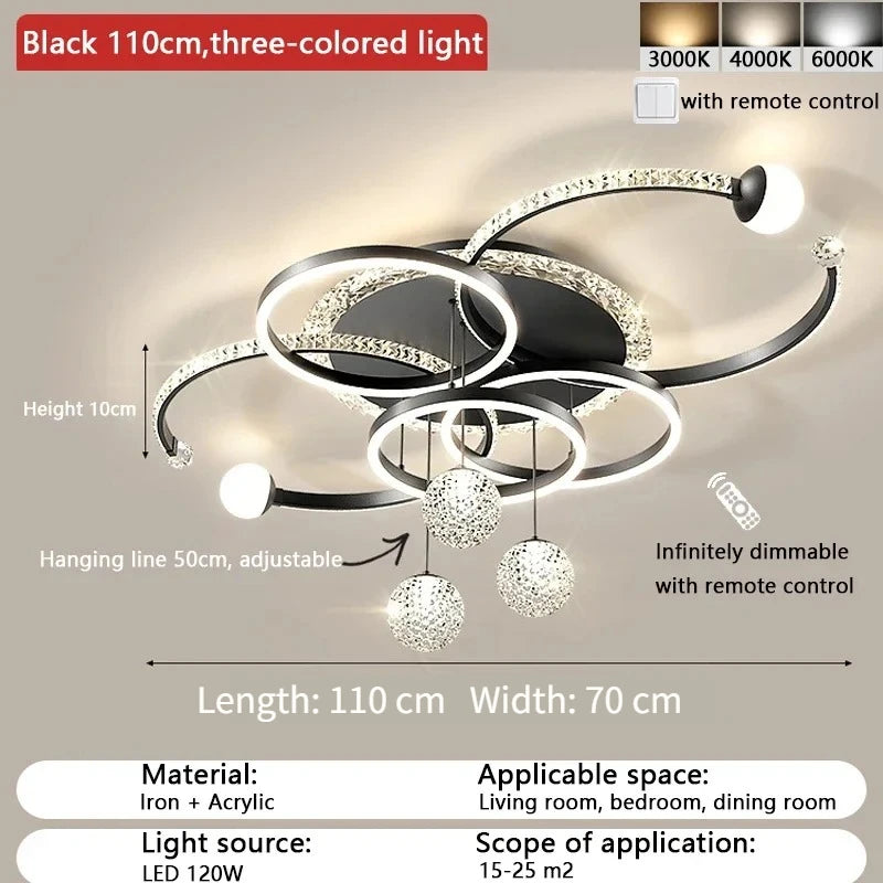 Starry sky Ceiling Chandelier Ordic Circle Living Room Led Pendant Light For Living Room Intelligent Ligjts Decoration Ceiling
