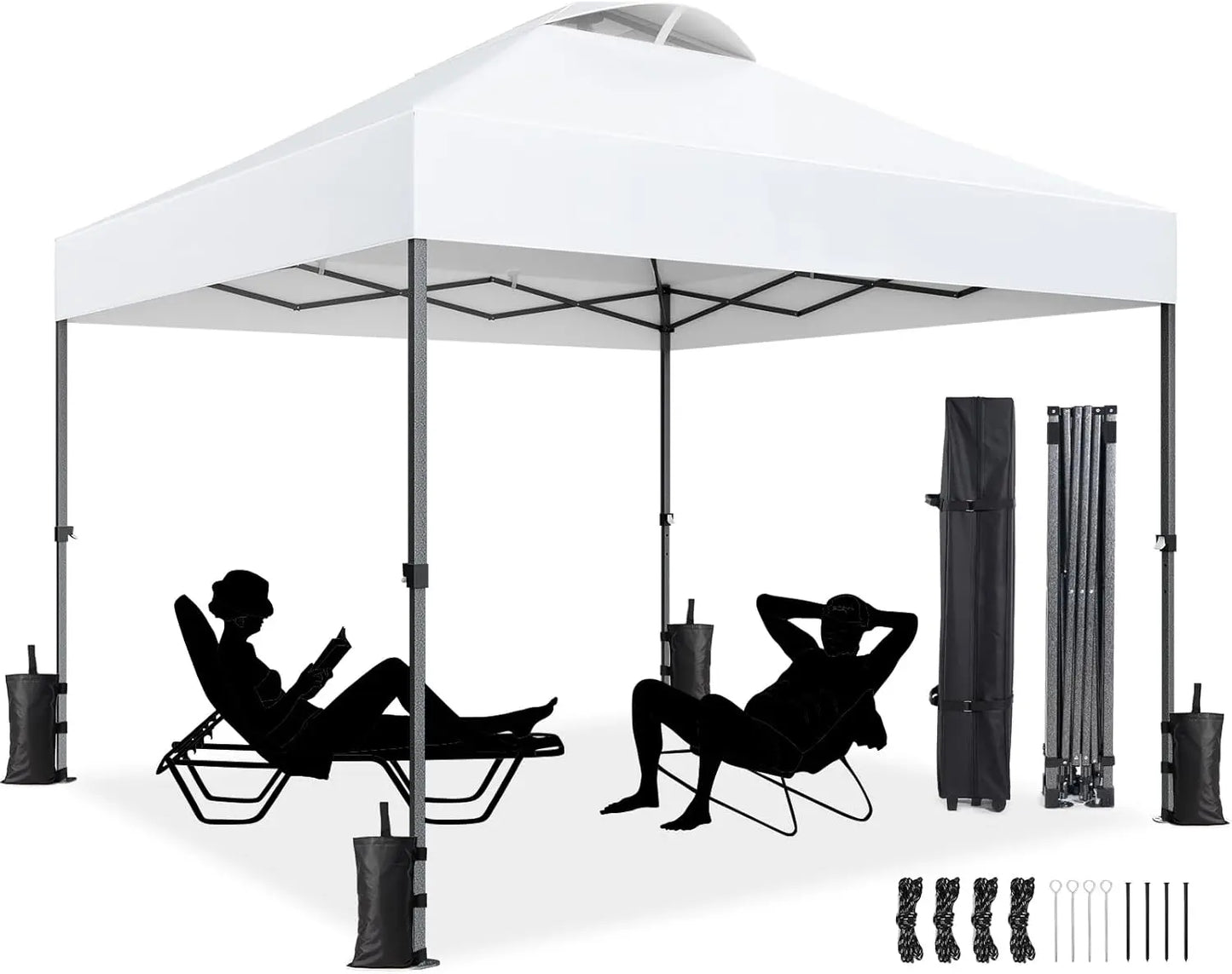 10x10ft 1-Person Setup Pop Up Canopy Tent - Easy Outdoor Sun Shade for Events, Parties, Camping, Gazebo with Wheel Cover Bag