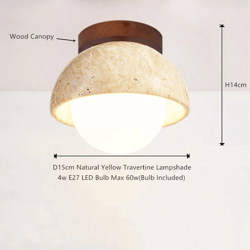 IWHD Nordic Modern Ceiling Lamp Wood Yellow Travertine LED Ceiling Light For Home Decoration Aisle Stair Bar Lámparas Para Techo