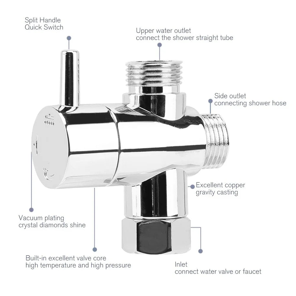 1-5Pcs Diversion Valve Tap Anti-scratch Shower Head Diverter Valve Corrosion Resistant 3-Way Shower Arm Diverter Bathroom Parts