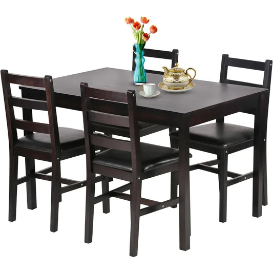 5 Pieces Kitchen Dining Room Set Dining Kitchen Table and Chairs Mid Century Style Wood Dinette Table Set for Home Family Dining