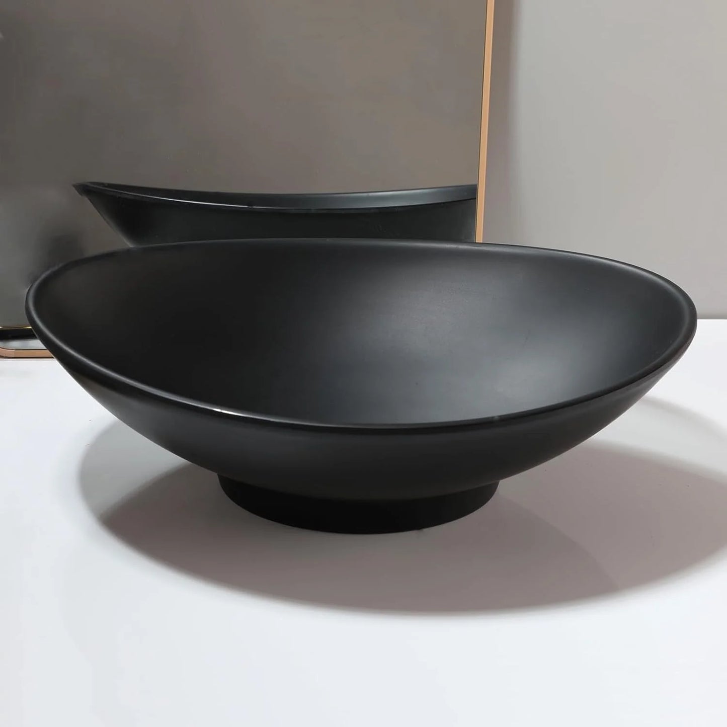 Monite Matte Black Bathroom Sink Faucet Set Modern Stone Resin Basin W/ Waterfall Tap Pop Up Drain Combo Art Oval Vessel Sinks